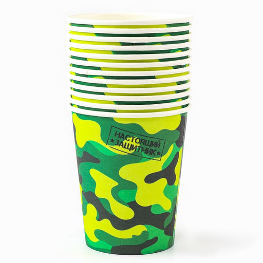 Посуда бумажная одноразовая Военный, 12 стаканов, 12 тарелок - Страна карнавалия фото 4
