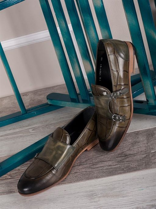 Мужские туфли в стиле классика/ Монки мужские 1509-51-00 Хаки - Piniolo фото 2