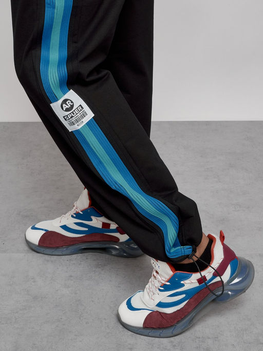 Широкие спортивные штаны трикотажные мужские черного цвета 12903Ch - Mtforce фото 6