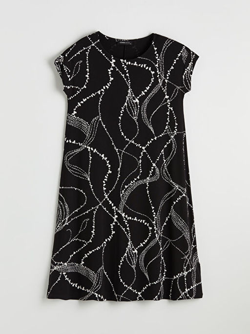 Bisiklet Yaka Desenli A Kesim Elbise