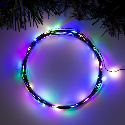 Гирлянда Нить 5 м роса, IP20, зелёная нить, 50 LED, 2 режима, батарейки AAх3 (нет в комплекте), свечение мульти