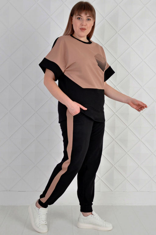 Арт. 2354 Костюм с брюками женский 52-60 (5 шт) Цвет:верх- черно-кэмел, низ- черно-кэмел - Калинка фото 6