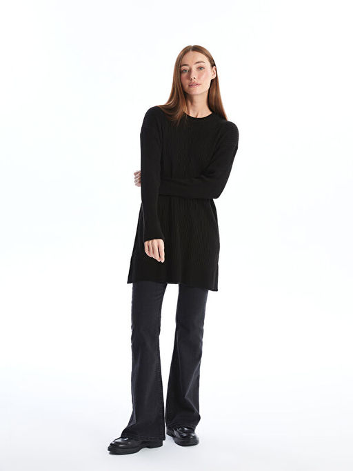 Bisiklet Yaka D?z Uzun Kollu Kad?n Triko Tunik