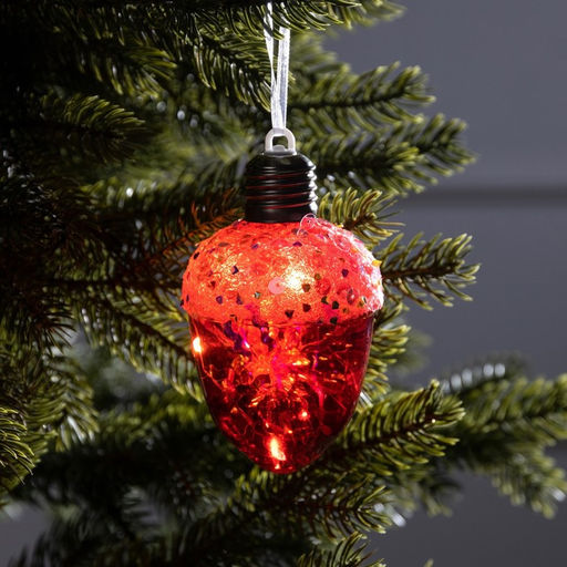 Ёлочный шар Жёлудь красный, 12х7 см, 4 LED, от батареек, свечение тёплое белое - Luazon lighting фото 2