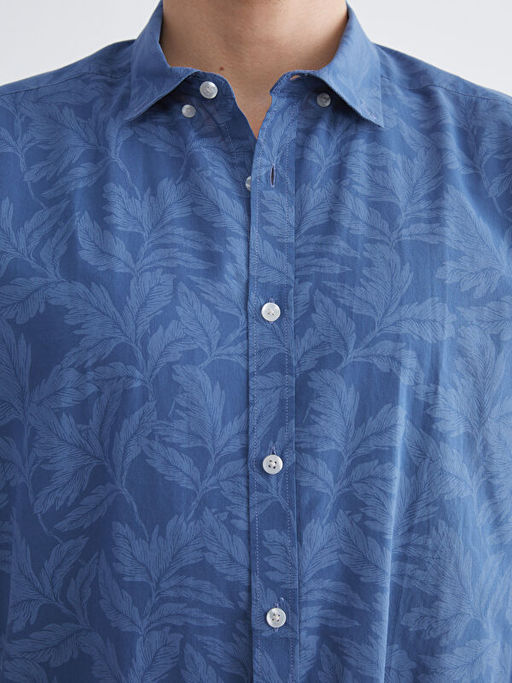 Slim Fit K?sa Kollu Desenli Poplin Erkek G?mlek