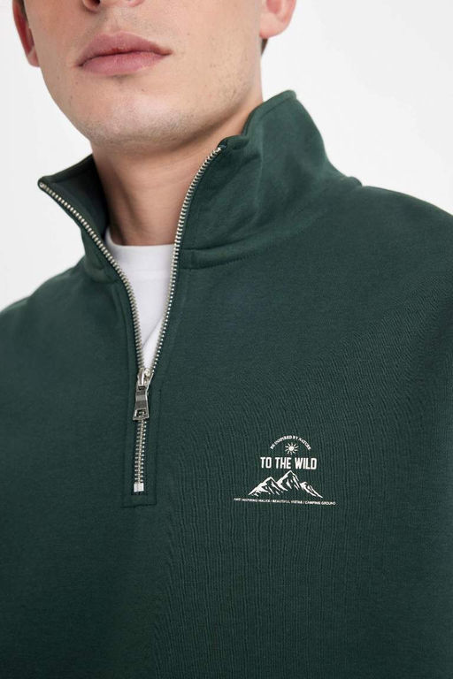 Толстовка с воротником-стойкой и молнией Comfort Fit с принтом - Defacto фото 5