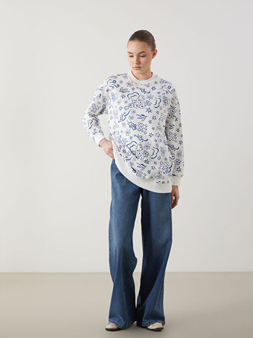 Desenli Oversize Kad?n Sweatshirt Tunik