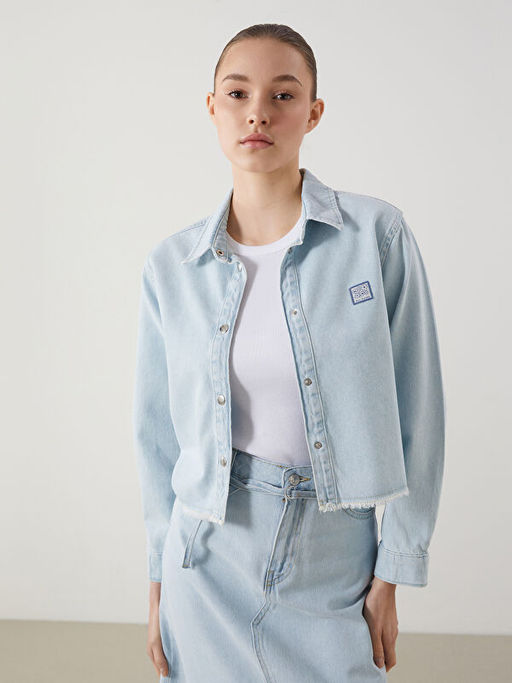 G?mlek Yaka Kad?n Jean Ceket