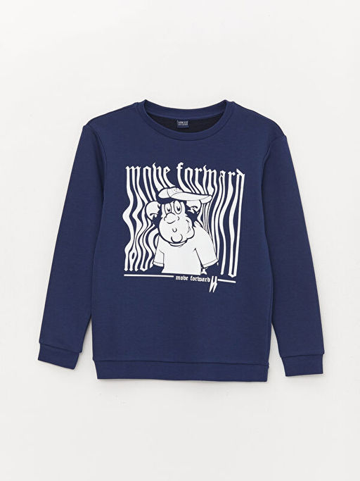 Bisiklet Yaka Bask?l? Uzun Kollu Erkek ?ocuk Sweatshirt ve E?ofman Alt? - Waikiki фото 2