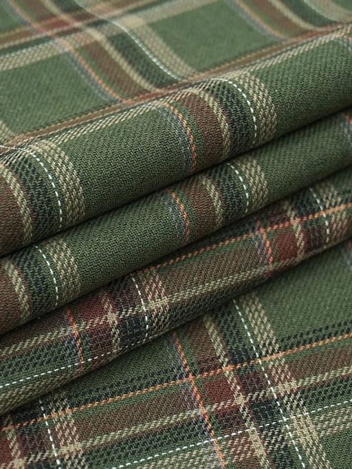 Фуле Клетка цв.темно-эвкалиптовый/коричневый, ш.1.45м, хлопок-100%, 180гр/м.кв - Купава фото 6