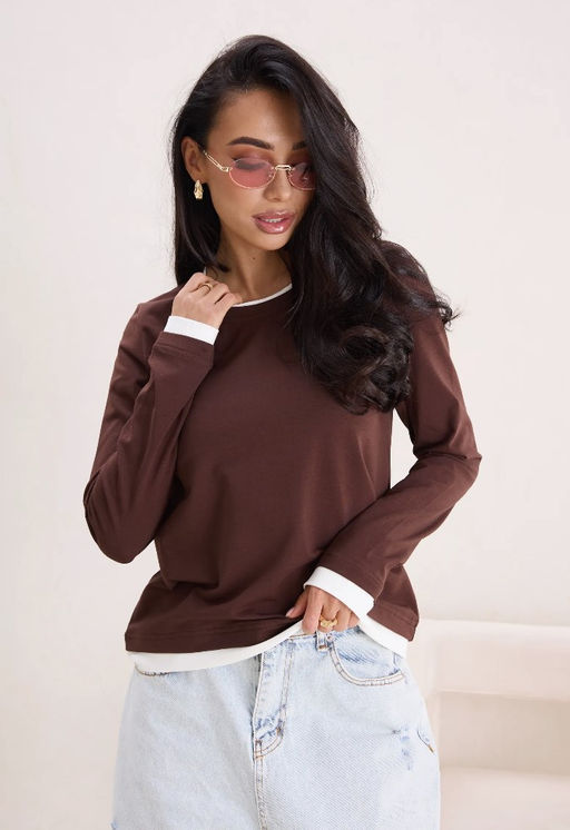 K12903 Лонгслив (хлопок) КОРИЧНЕВЫЙ