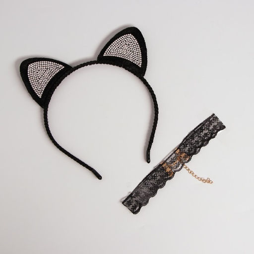 Карнавальный набор взрослый Гламурная кошечка, ободок, ушки, чокер - Страна карнавалия фото 4
