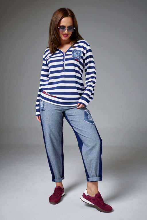 Джемпер AVE RARA 2248 бело-синяя полоска  фото 6