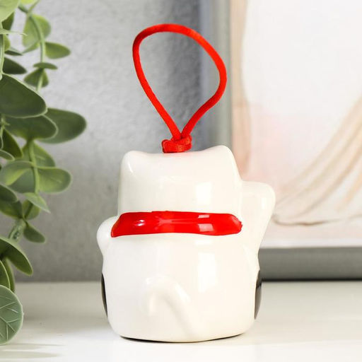 Сувенир керамика колокольчик Манэки-нэко белый 6х6,5х5,5 см - Simaland фото 4