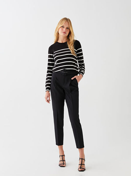 Bisiklet Yaka ?izgili Uzun Kollu Kad?n Triko Kazak - Waikiki фото 2