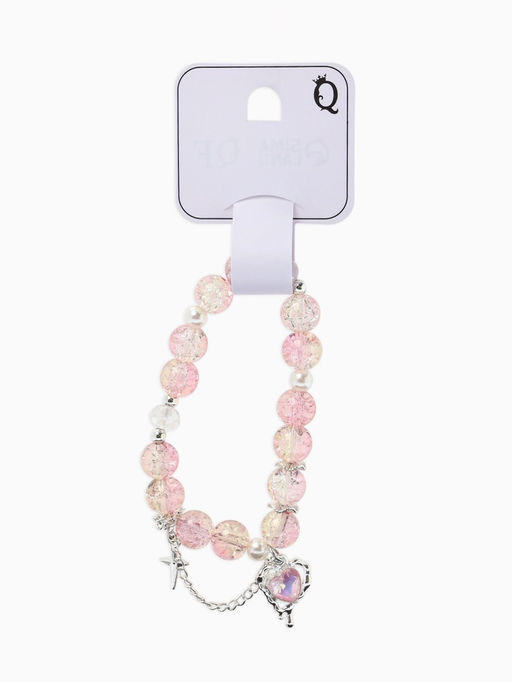 Браслет с подвесками "Сахарный" сердце, искра. шар № 10/8, цвет розово-бежевый в серебре