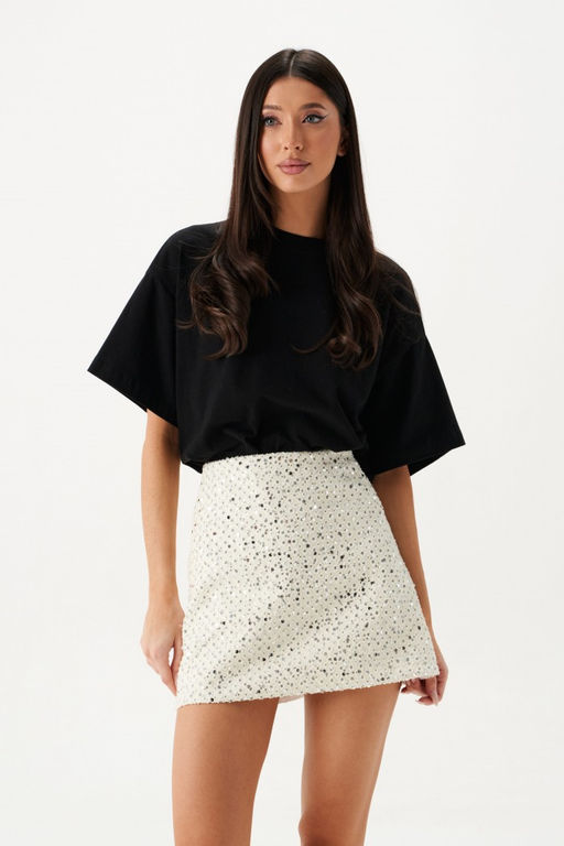 Юбка Annete А1428 мини джинсовая ткань белая с пайетками  фото 8