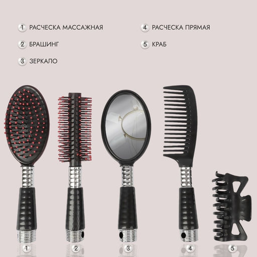 Цена за 2 шт. Набор парикмахерский, 20(±1) см, 5 предметов, МИКС