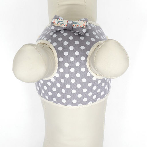 Комплект с мягкой шлейкой Горох, размер S, поводок 120 х 1,5 см, ОГ 28-62 см, серый - Пижон фото 5