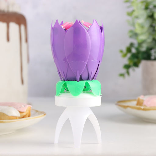 Свеча для торта музыкальная «Тюльпан», крутящаяся, фиолетовая, 14.5×6 см