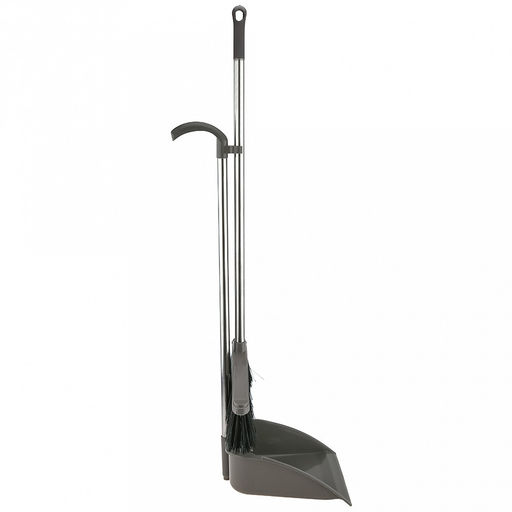 Комплект пластмассовый: совок 23,5х23х8,5см, рукоятка 59см, съемная, металл окрашенный + сметка 3х25см, рукоятка 63см, съемная, металл окрашенный, ворс 7,5см, "Практик", серый (Китай)