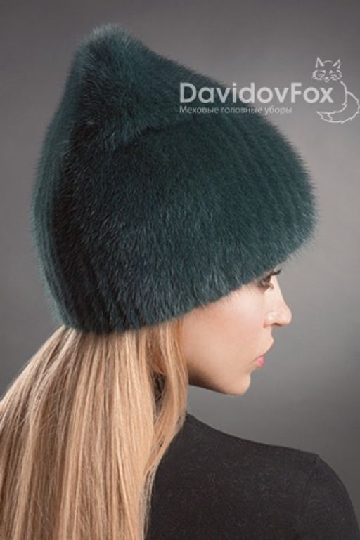 Шапка Бини норка изумруд