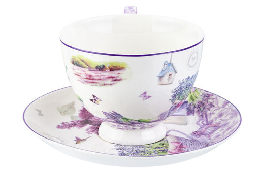 Чайн. наб. 12 пр. 300 мл "Лаванда" на ножке, NEW BONE CHINA