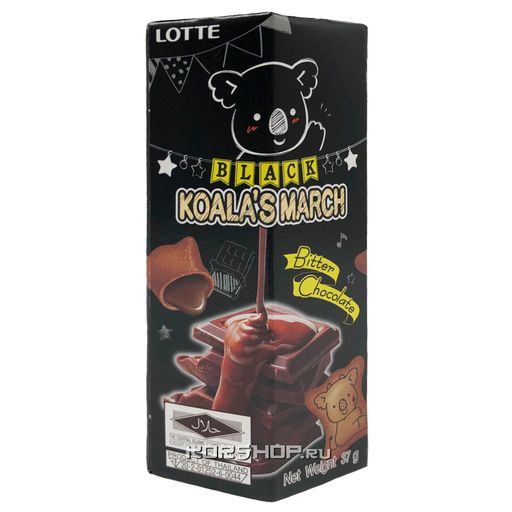 Печенье с начинкой со вкусом темного горького шоколада Koalas March Thai Lotte, Таиланд, 37 г Акция