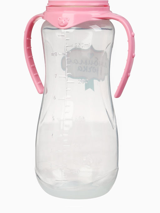 Бутылочка для кормления M&B «Любимая доченька», классическое горло, с ручками, от 3 мес., 250 мл., приталенная, цвет розовый