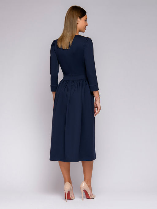Платье синее длины миди с рукавами 3/4 - 1001dress фото 6