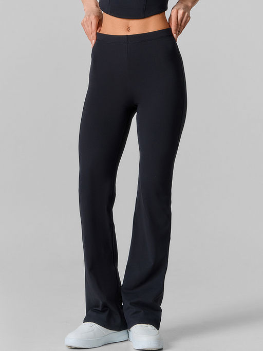 Брюки-клеш спортивные женские черные с высокой посадкой