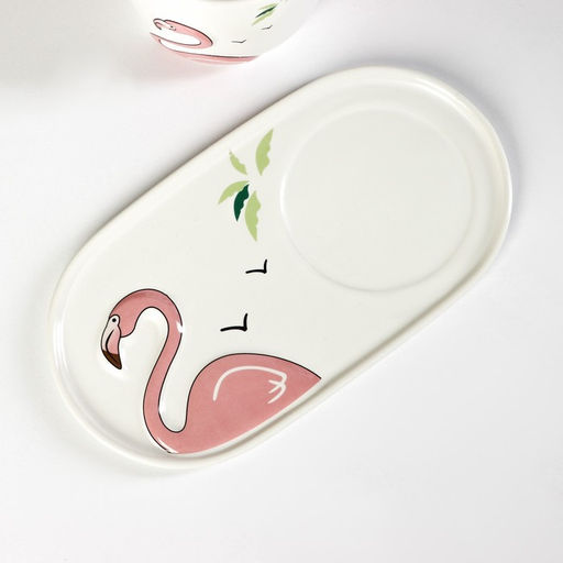 Чайная пара керамическая «Тропики», 300 мл, подставка 21×11,5, ложка