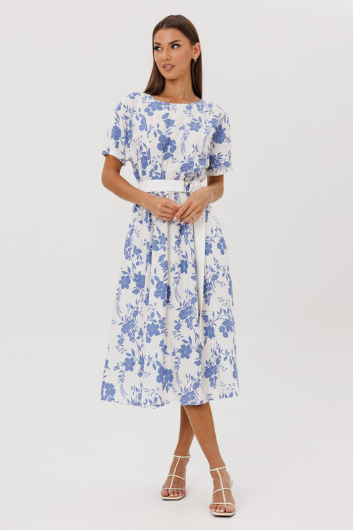 Платье Lars Style 1074/2 молочно-голубой принт