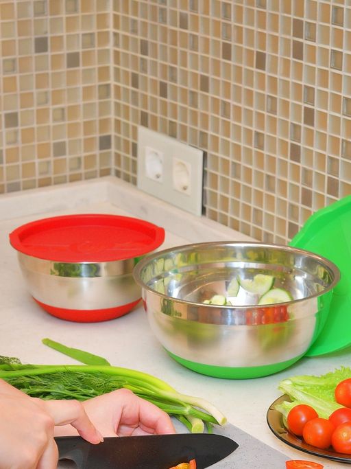 Миска стальная с крышкой MIX 16х9.5см 1.4л зеленая - Attribute фото 10