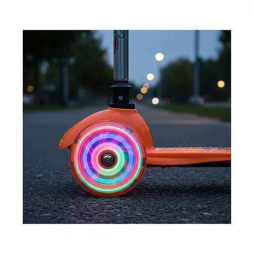 Самокат оранжевый, 3-х колесный, светящиеся колёса, в коробке