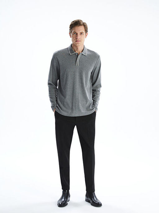 Polo Yaka Uzun Kollu Erkek Sweatshirt