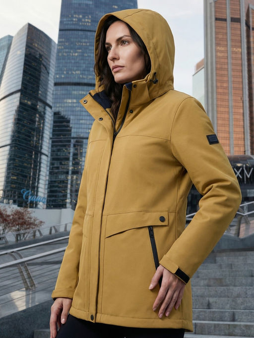 Ветровка женская софтшелл виндстоппер с капюшоном спортивная темно-синего цвета 9616_1TS - Valianly фото 115