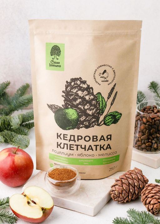 Кедровая клетчатка Cedar Immuno, 250 г  псиллиум, яблоко, мелисса - Сибирский кедр фото 3
