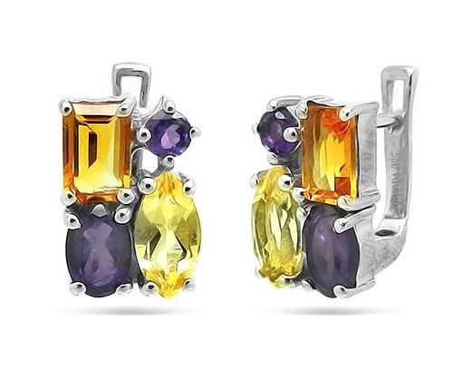 Серьги из серебра аметист, цитрин, Модерн