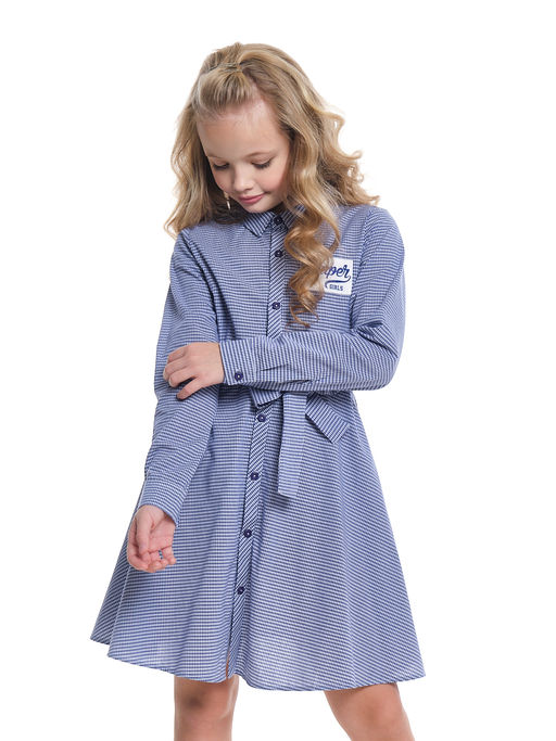 Платье из набивного хлопка с пояском UD 3736 син круп клетка - Mini maxi фото 11