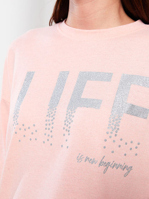 Bisiklet Yaka Bask?l? Uzun Kollu Kad?n Tunik