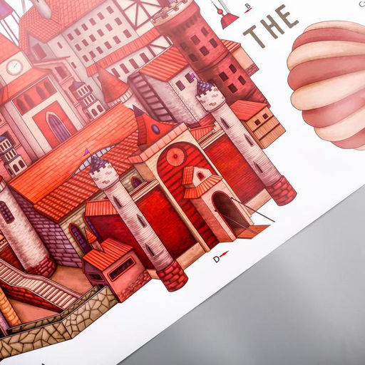 Наклейка пластик интерьерная цветная "Летящий город и воздушные шары" 60х90 см