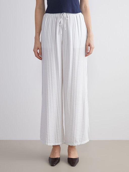 Beli Lastikli ?izgili Kad?n Pantolon