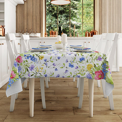 Скатерть 120х145см "Летний сад", длина стола до 105см, на 4 персоны, рогожка (хлопок 100%) 171г/м2, упаковка классическая, пакет ПВХ 28х41см, "Домашняя мода" (Россия)