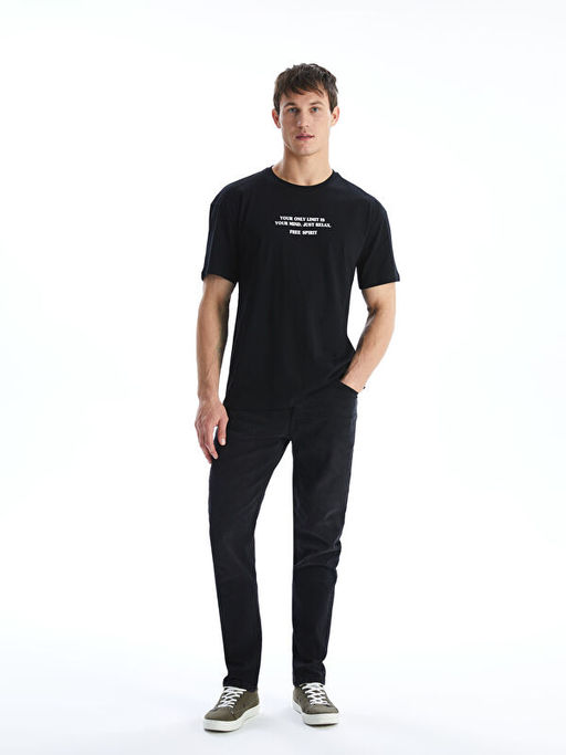 Bisiklet Yaka K?sa Kollu Bask?l? Penye Erkek Ti??rt