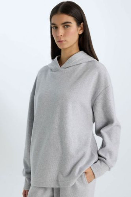 Relax Fit Kapusonlu Basic Duz Sweatshirt