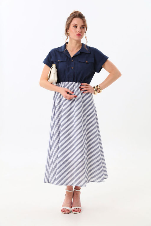 Платье NIKVA н969-1 индиго+сине-белая полоска