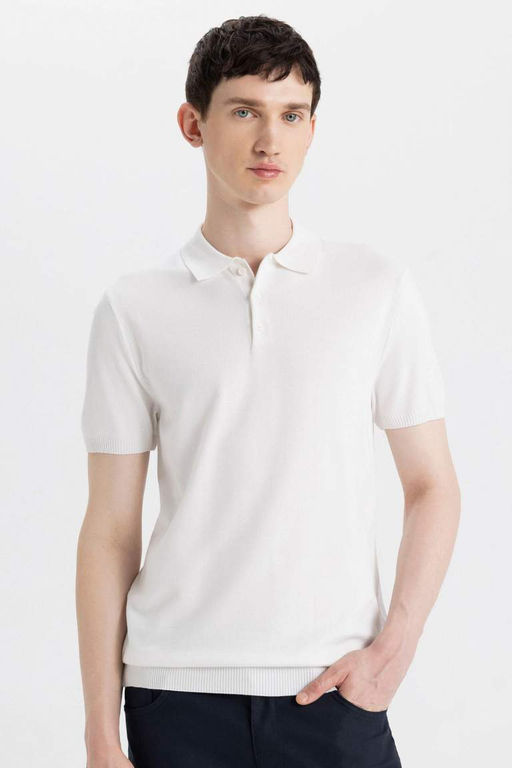 Slim Fit Dar Kesim K?sa Kollu Basic Duz Triko Polo Tisort - Defacto фото 9