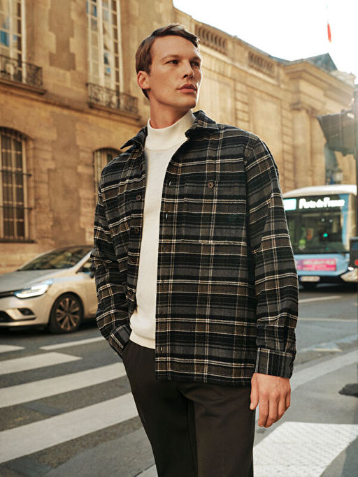 Regular Fit Uzun Kollu Ekose Gabardin Erkek G?mlek