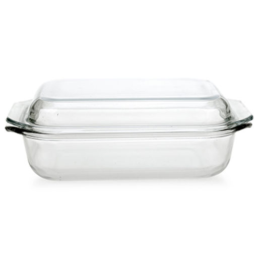 Латка стеклянная 1,5л, прямоугольная 26х16,5см h8,8м, с крышкой, термостекло, в цветной коробке (Китай)